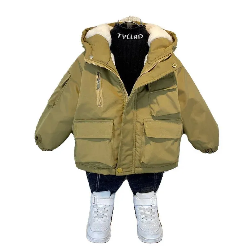 Black Hooded Cotton Parka for Boys - Winter Outerwear Kids Coat 3-8 Years XMP323