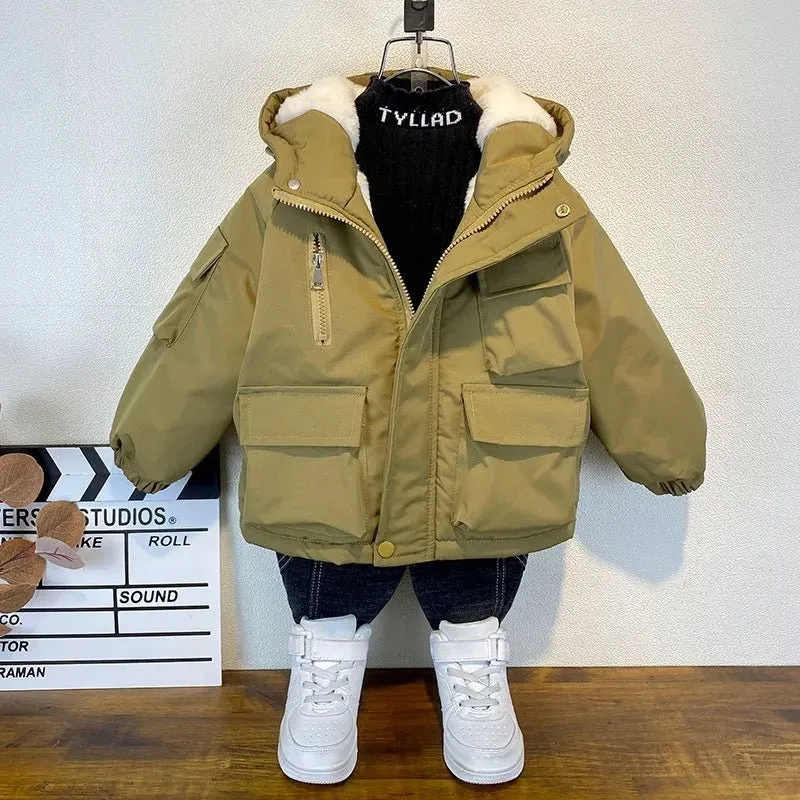 Black Hooded Cotton Parka for Boys - Winter Outerwear Kids Coat 3-8 Years XMP323