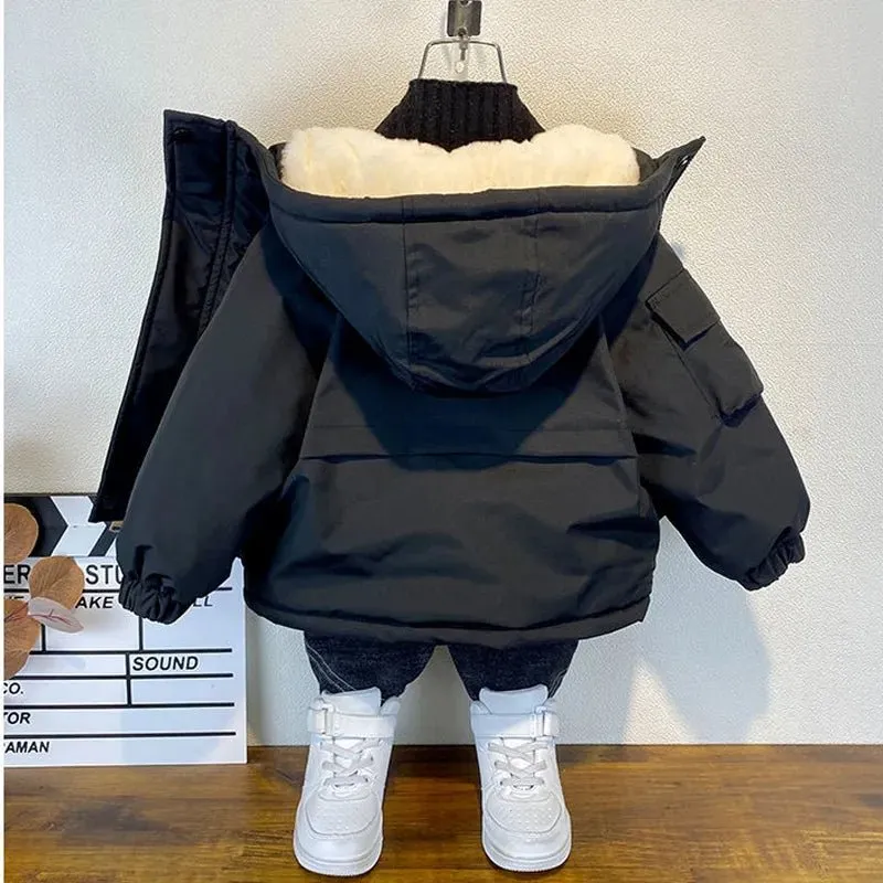 Black Hooded Cotton Parka for Boys - Winter Outerwear Kids Coat 3-8 Years XMP323