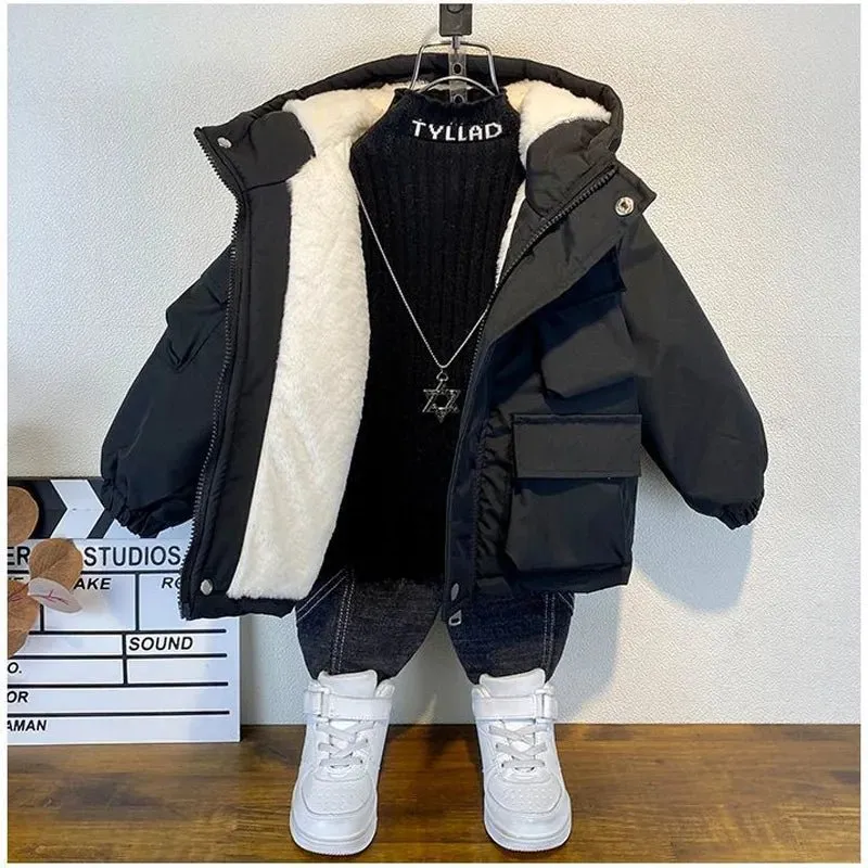 Black Hooded Cotton Parka for Boys - Winter Outerwear Kids Coat 3-8 Years XMP323