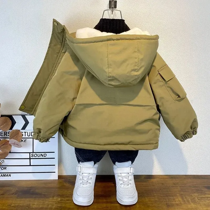 Black Hooded Cotton Parka for Boys - Winter Outerwear Kids Coat 3-8 Years XMP323