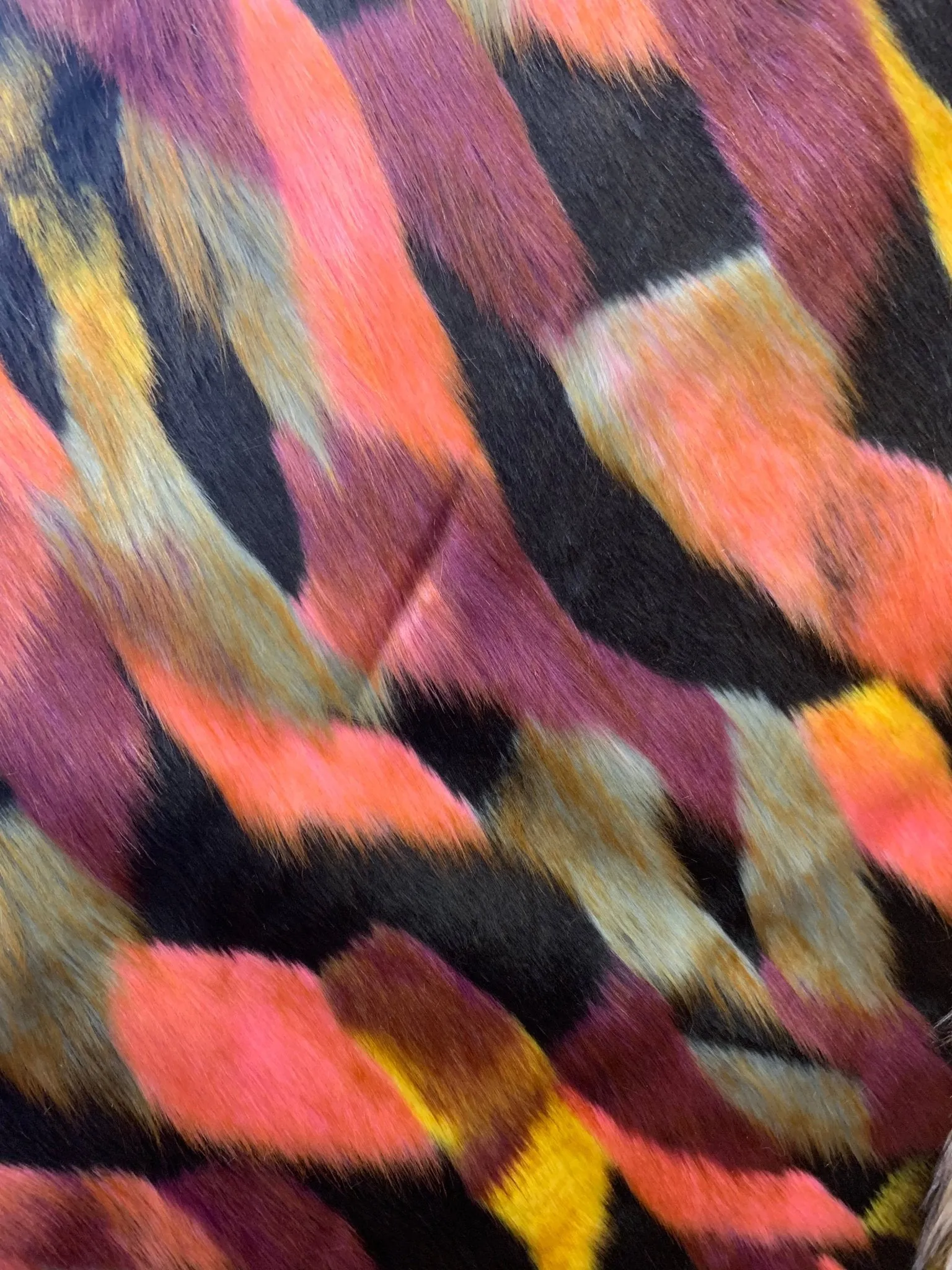 Black Yellow Coral Multi-Color Animal Fake Faux Fur Fabric By The Yard