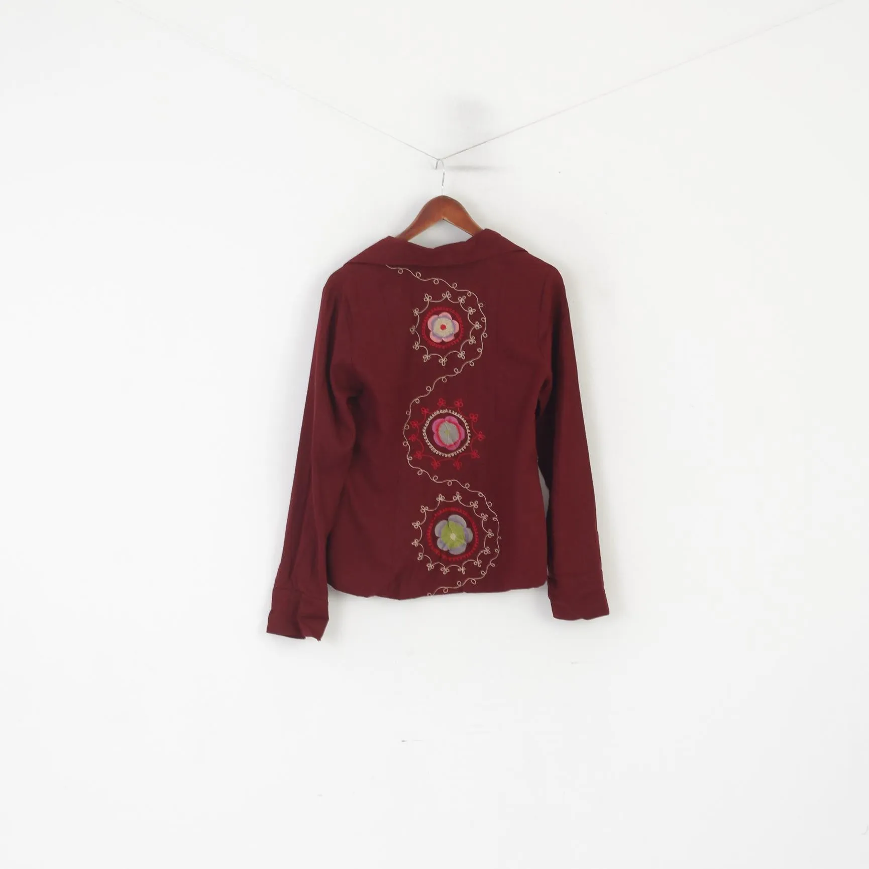 Bohemia Women S Blazer Maroon Embroidered Boho Tied Retro Jacket