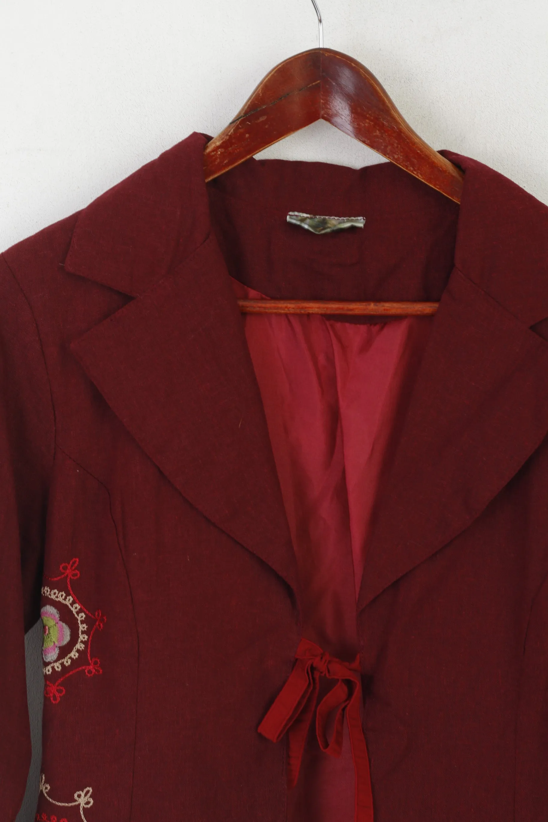 Bohemia Women S Blazer Maroon Embroidered Boho Tied Retro Jacket