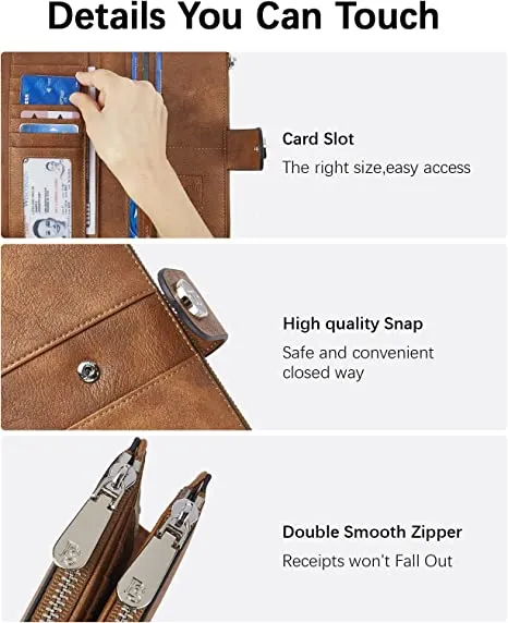 BOSTANTEN Womens Leather Wallets RFID Blocking Large Capacity Trifold Card Holder Ladies Phone Clutch