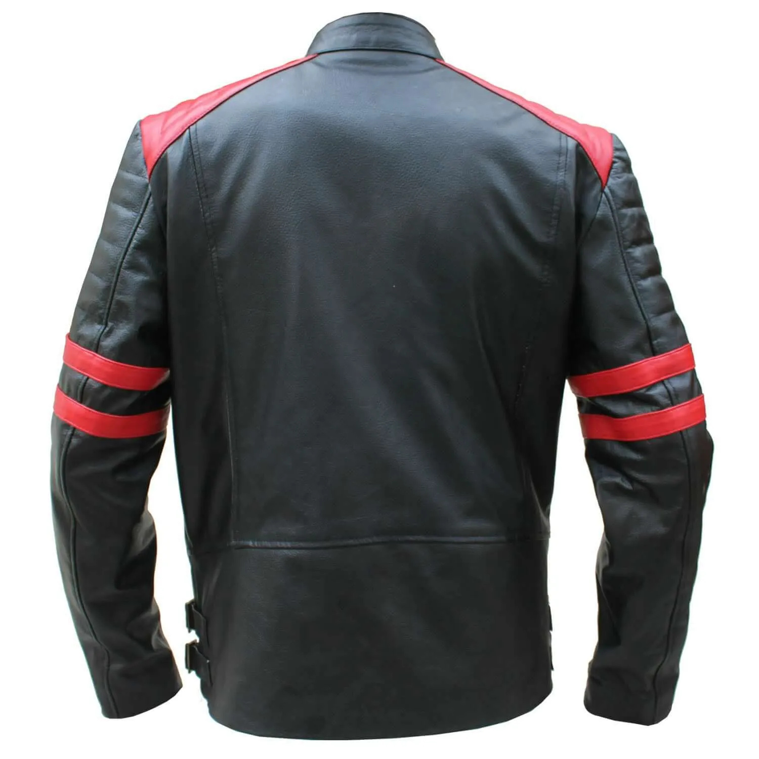 Brando Men's Black & Red Padded Power Shoulders Biker Genuine Leather Jacket