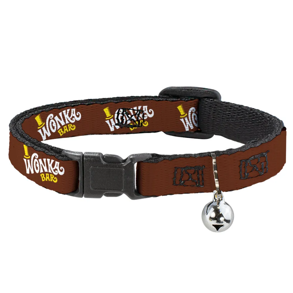 Breakaway Cat Collar with Bell - Willy Wonka and the Chocolate Factory WONKA BAR Logo Brown/Yellow/White by Buckle-Down