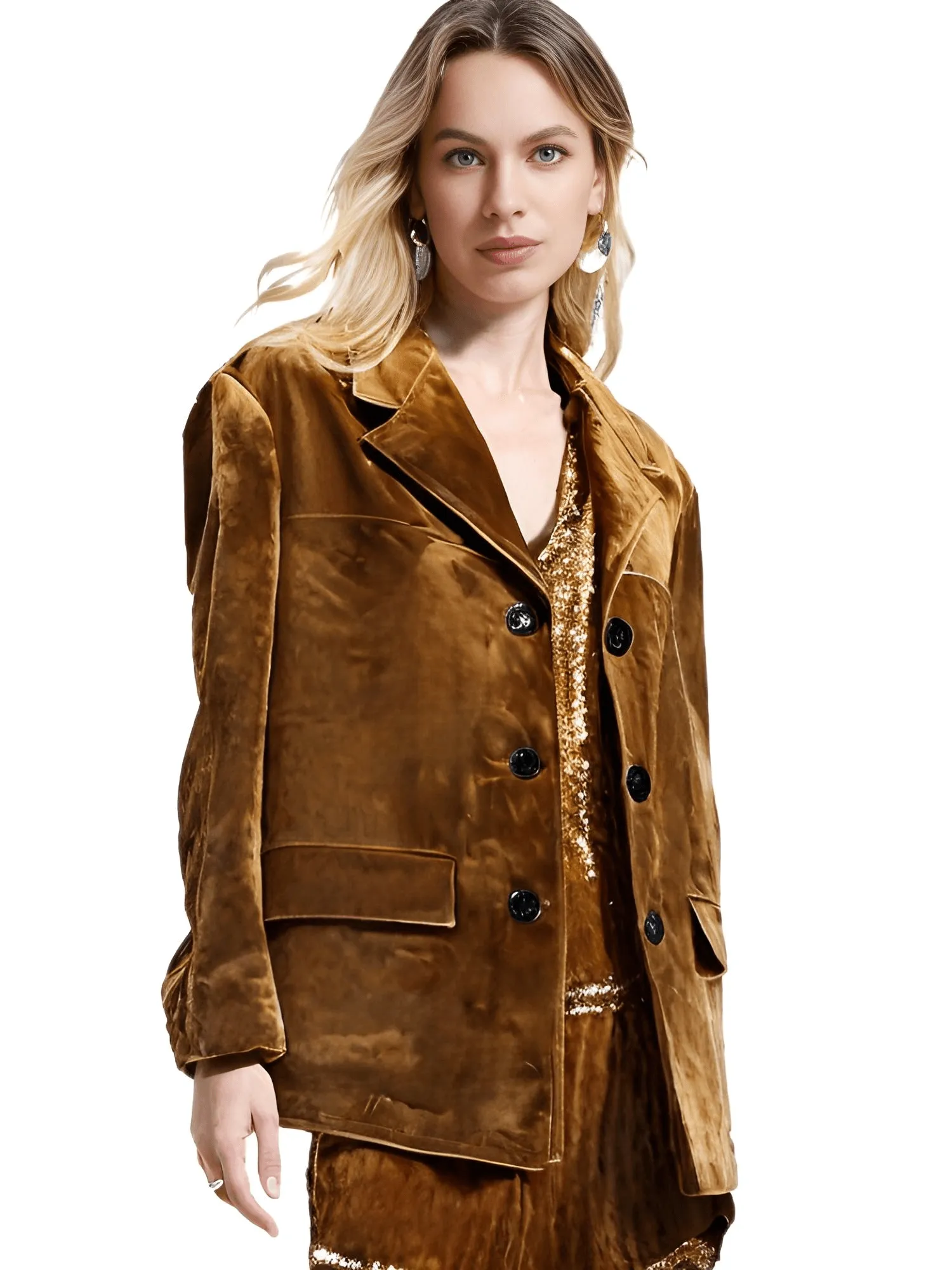 Brown Kid Suede Vintage Women's Jacket Loose Oversized Leather Suit Blazer