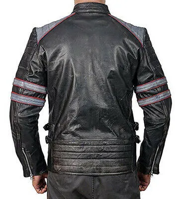 Cafe Racer Retro Classic Black gray Distressed Biker Leather Jackets For Men