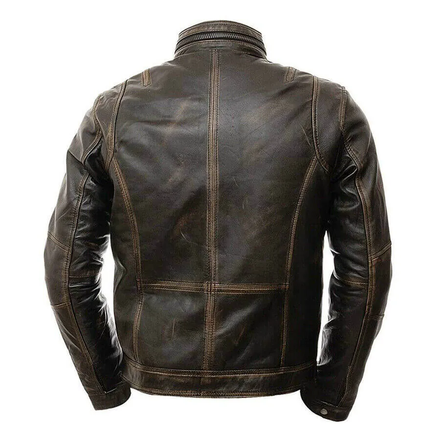 Cafe Racer Vintage Men's Distressed Biker Brown Jacket