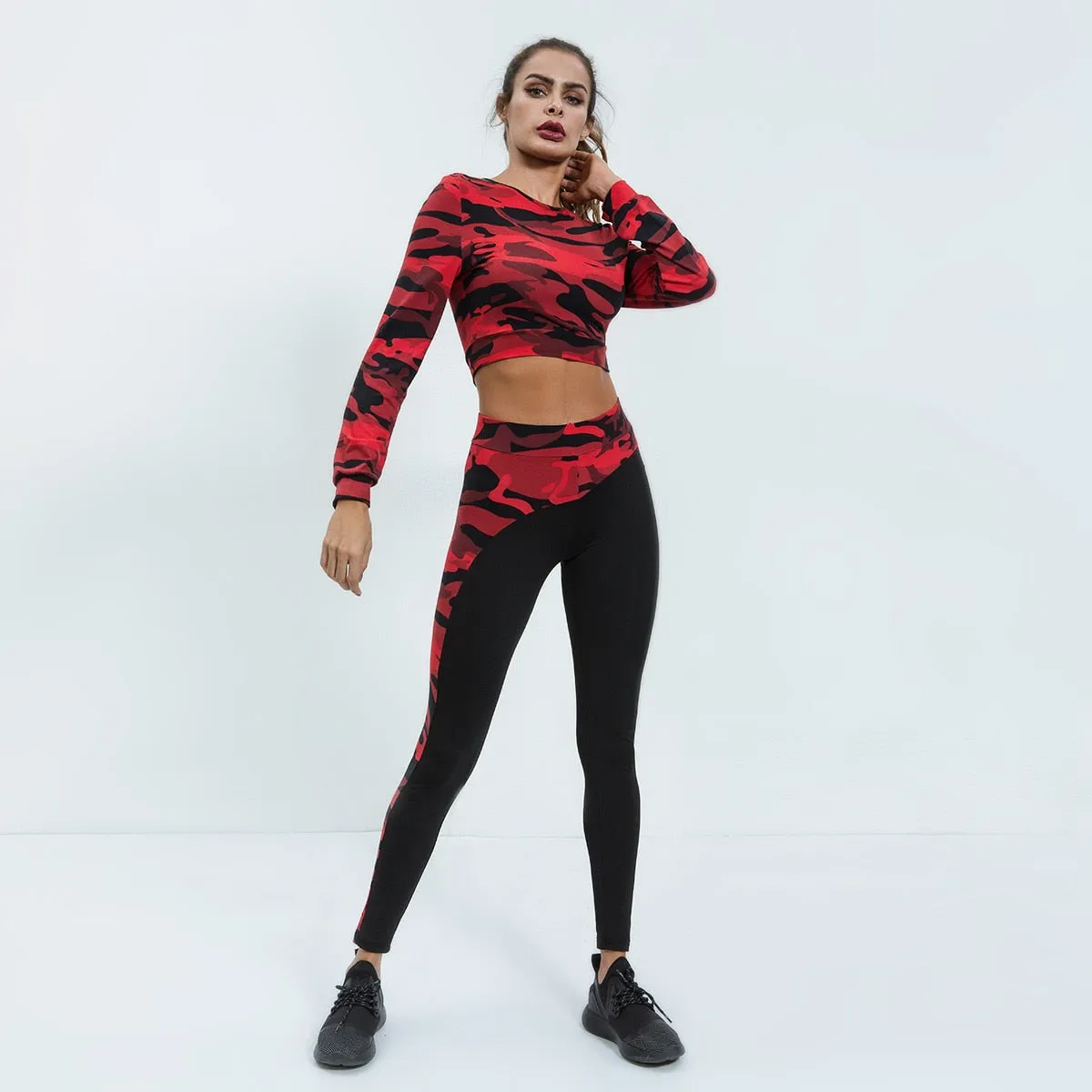 Camouflage Crop top Women Breathable Slim Set