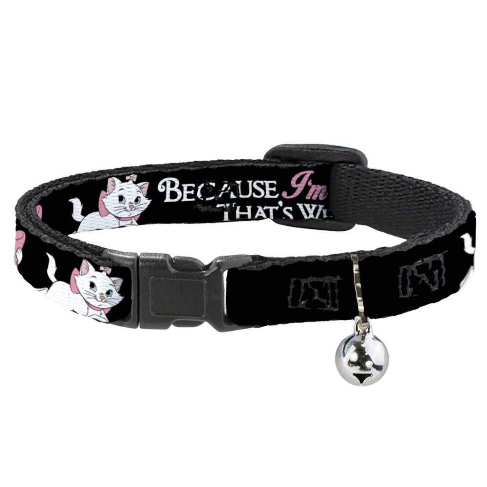 Cat Collar Breakaway - Aristocats Marie 3-Poses BECAUSE I'M A LADY THAT'S WHY Black White Pink by Buckle-Down