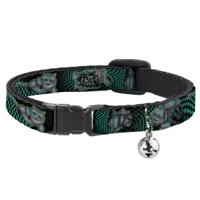 Cat Collar Breakaway - Cheshire Cat 4-Poses Checkers Teal Black by Buckle-Down