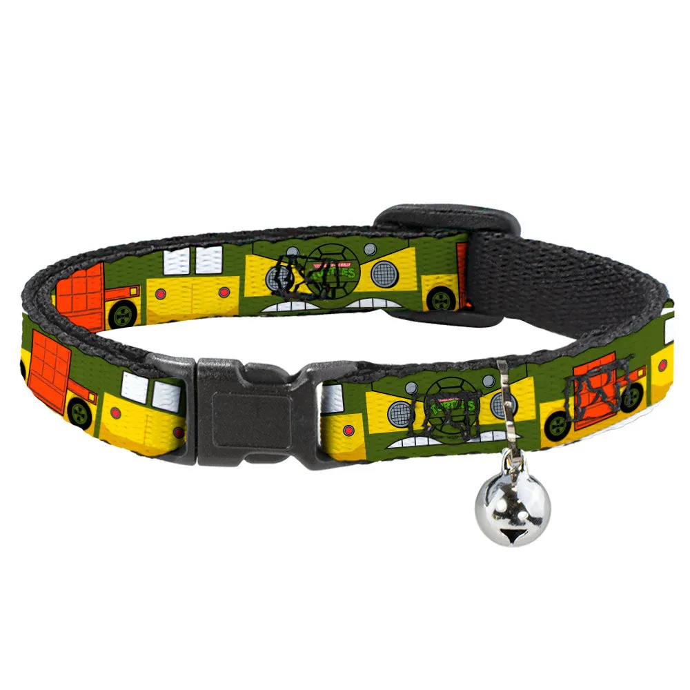 Cat Collar Breakaway with Bell - Classic TMNT Ninja Turtles Party Van All Sides Green Yellow Orange by Buckle-Down