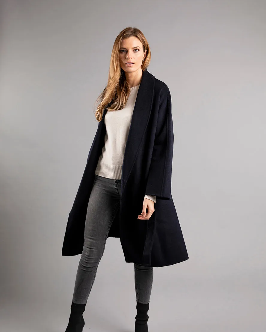 City Fox Cashmere & Wool Coat Navy