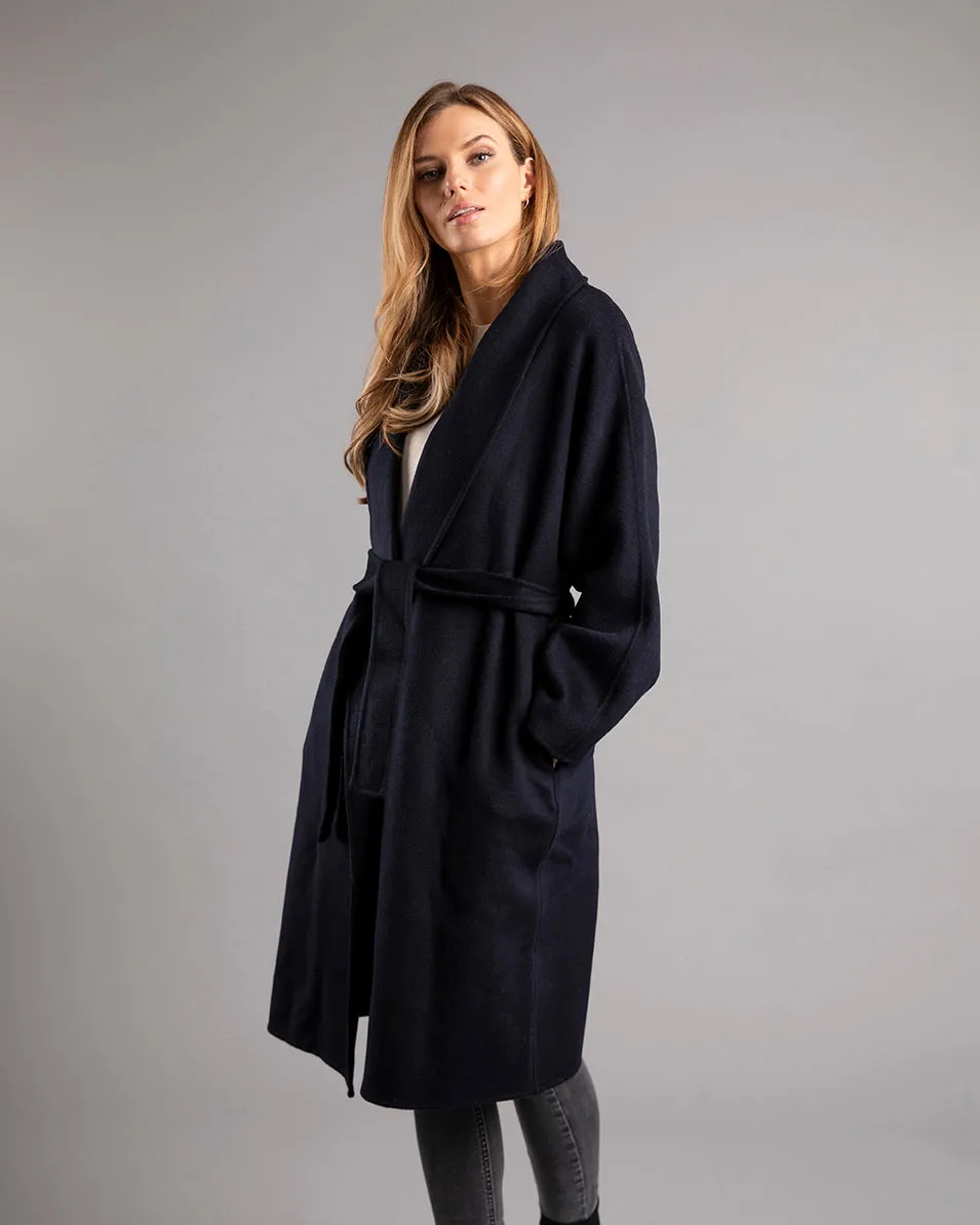 City Fox Cashmere & Wool Coat Navy