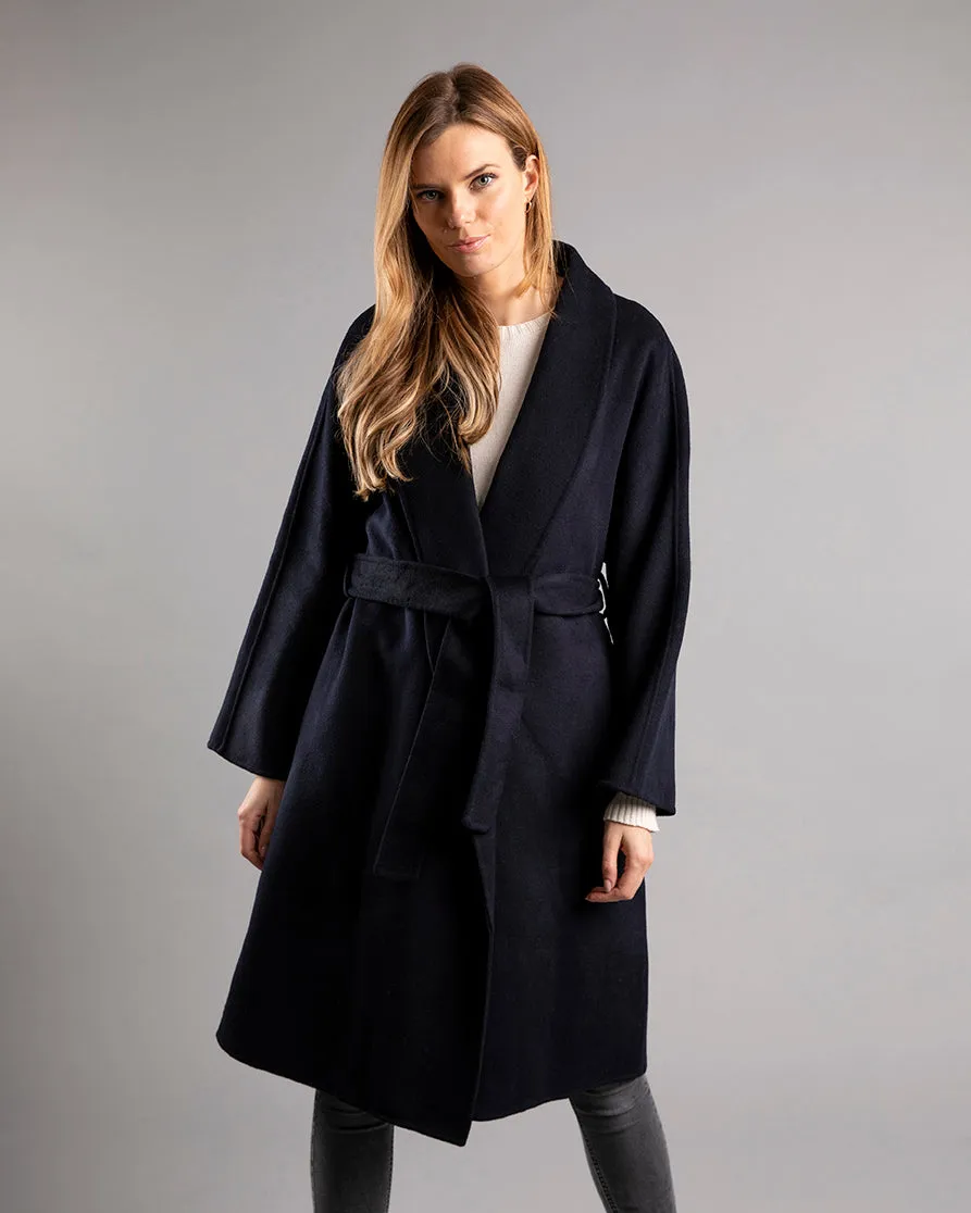 City Fox Cashmere & Wool Coat Navy