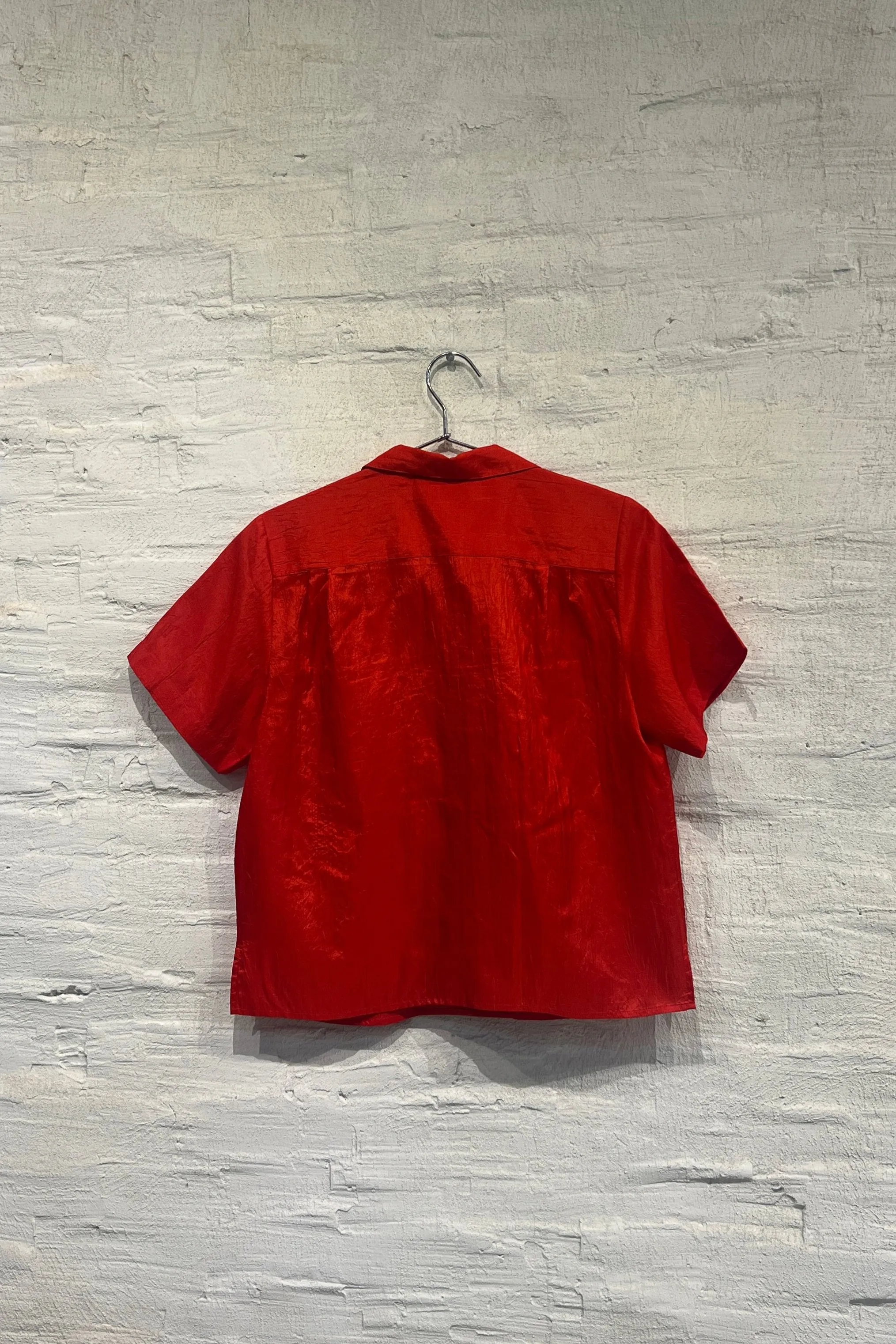 Classic Red Short Sleeve Cropped Blouse - Vintage/Used