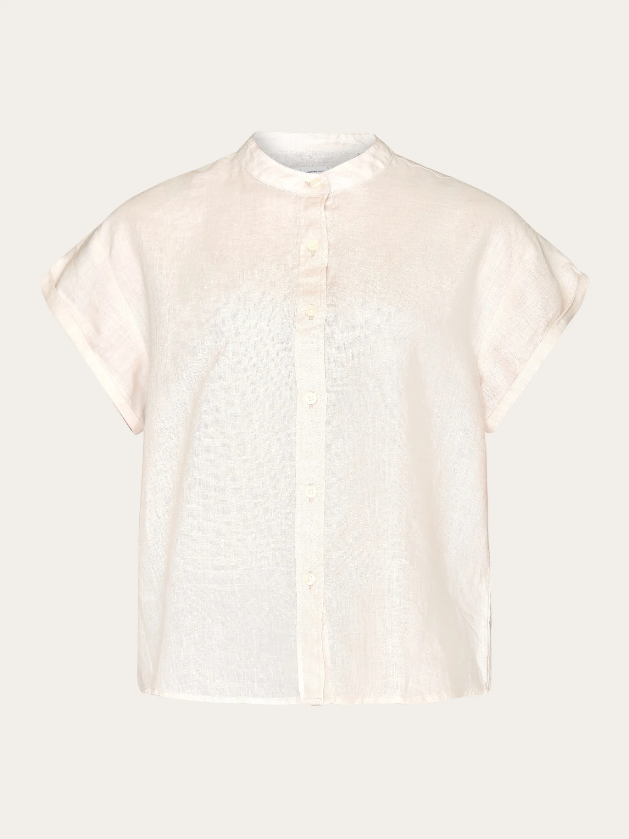 Collar stand short sleeve linen shirt - Light feather gray