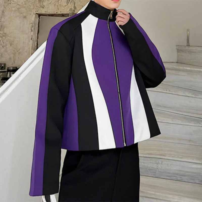 Colorblock Stand Collar Jacket