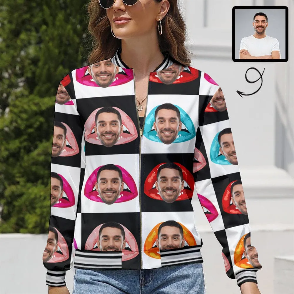 Custom Boyfriend Face Lips Lattice Women's Casual Jacket