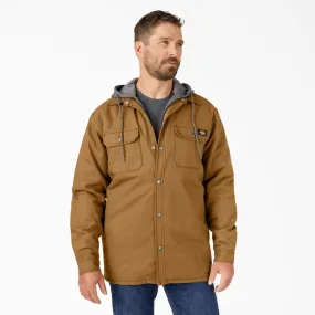 Dickies Men's Hooded Fleece Duck Shirt Jacket with Hydroshield TJ213 - Brown Duck