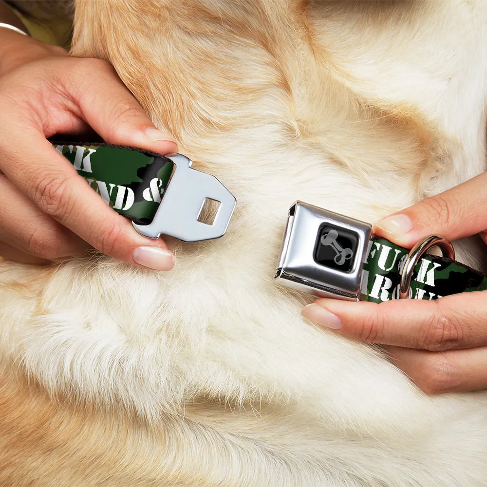 Dog Bone Black/Silver Seatbelt Buckle Collar - FAFO FUCK AROUND & FIND OUT Stencil Camo/White by Buckle-Down