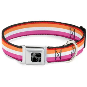 Dog Bone Black/Silver Seatbelt Buckle Collar - Flag Lesbian Five Stripe Oranges/White/Pinks by Buckle-Down