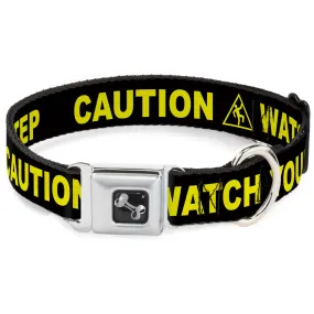 Dog Bone Seatbelt Buckle Collar - CAUTION WATCH YOUR DUBSTEP Black/Yellow by Buckle-Down