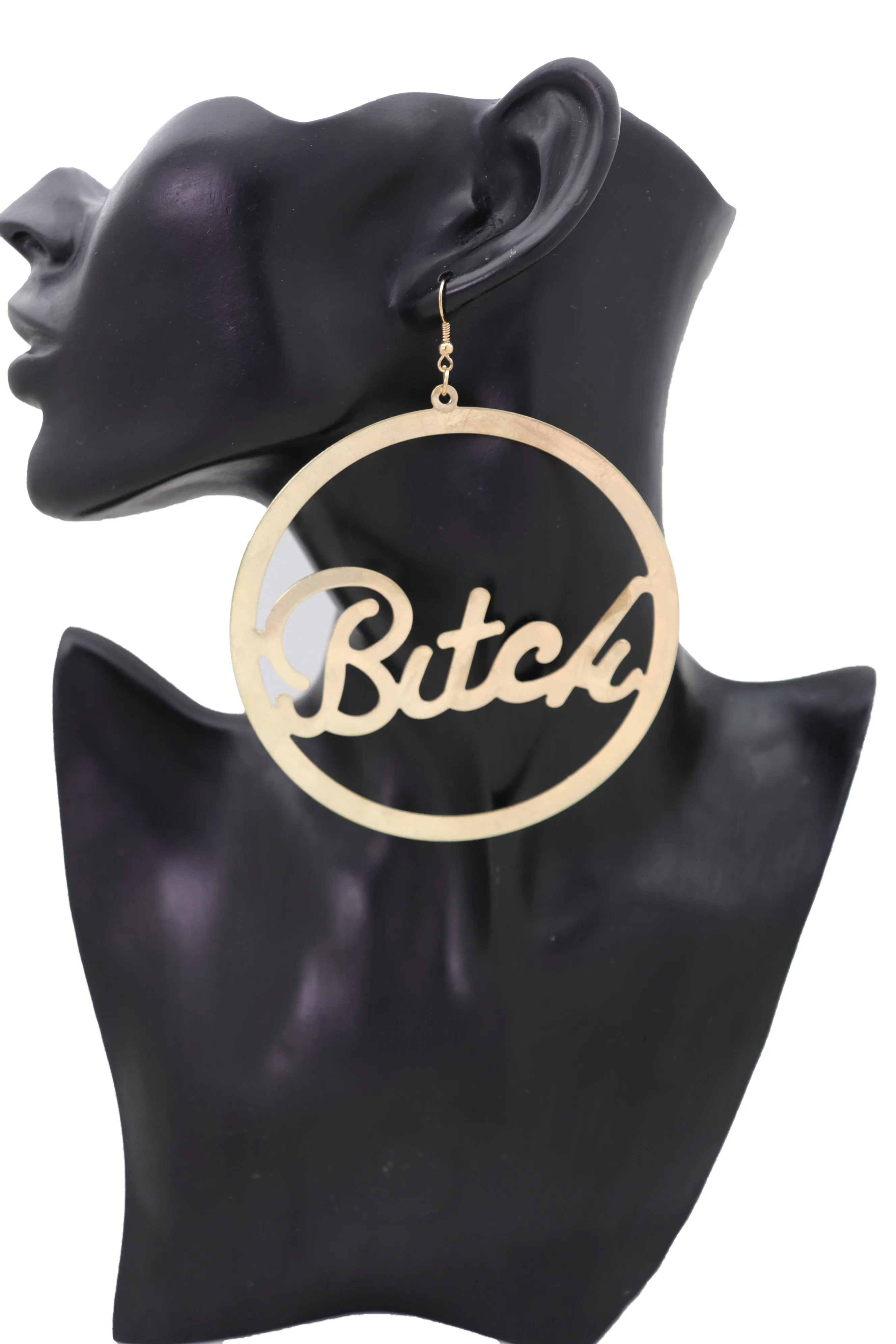 Earrings Set Celebrity Big Hoop Gold Metal BITCH Hip Hop