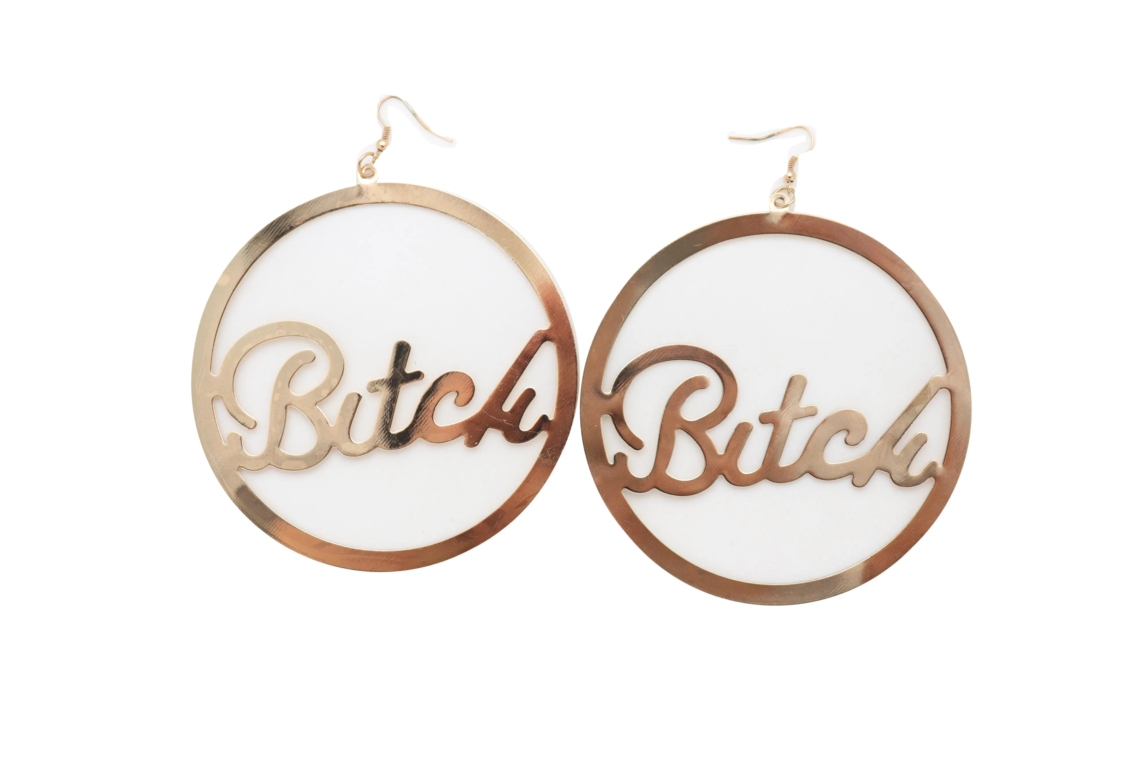 Earrings Set Celebrity Big Hoop Gold Metal BITCH Hip Hop