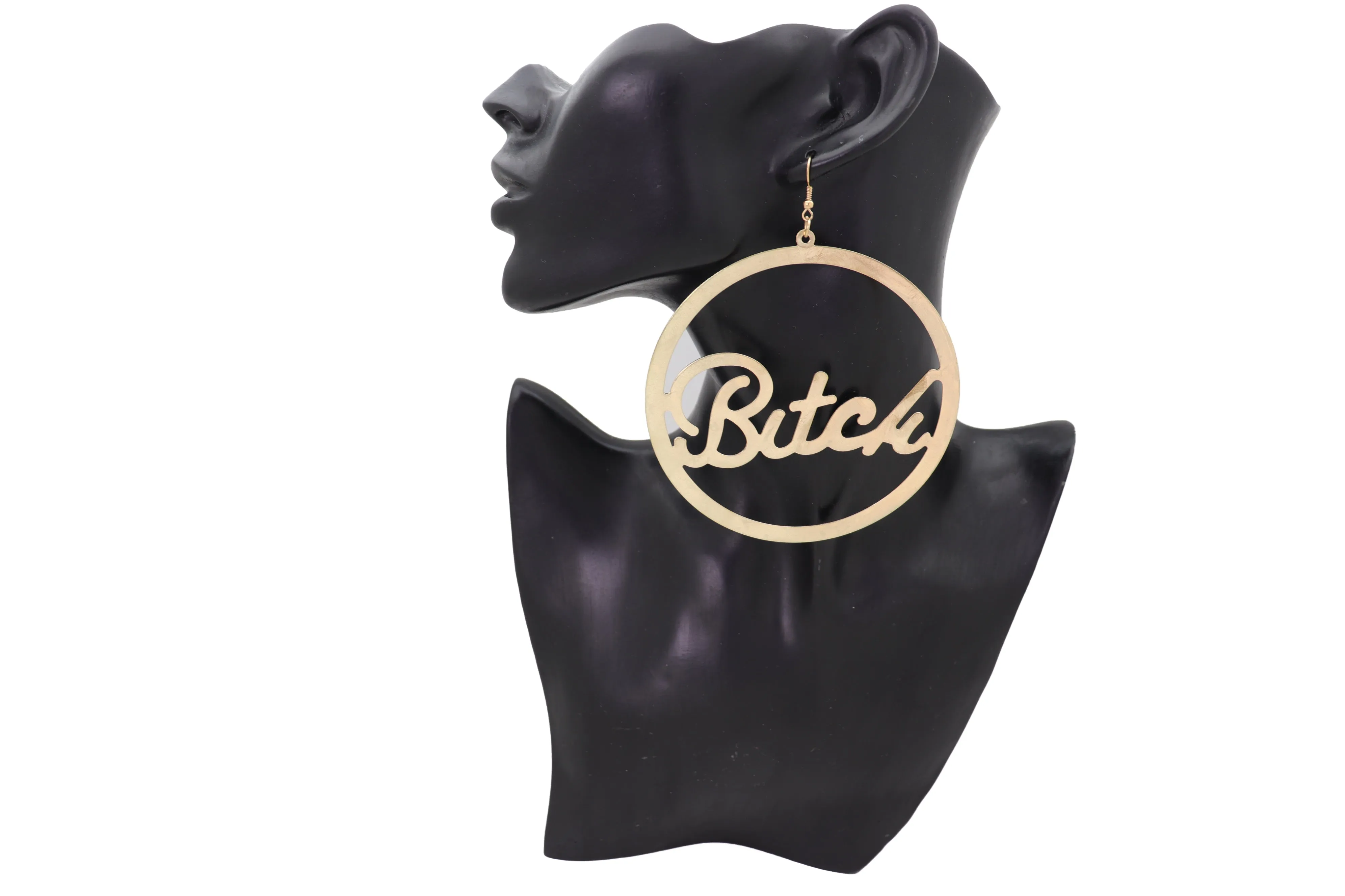 Earrings Set Celebrity Big Hoop Gold Metal BITCH Hip Hop