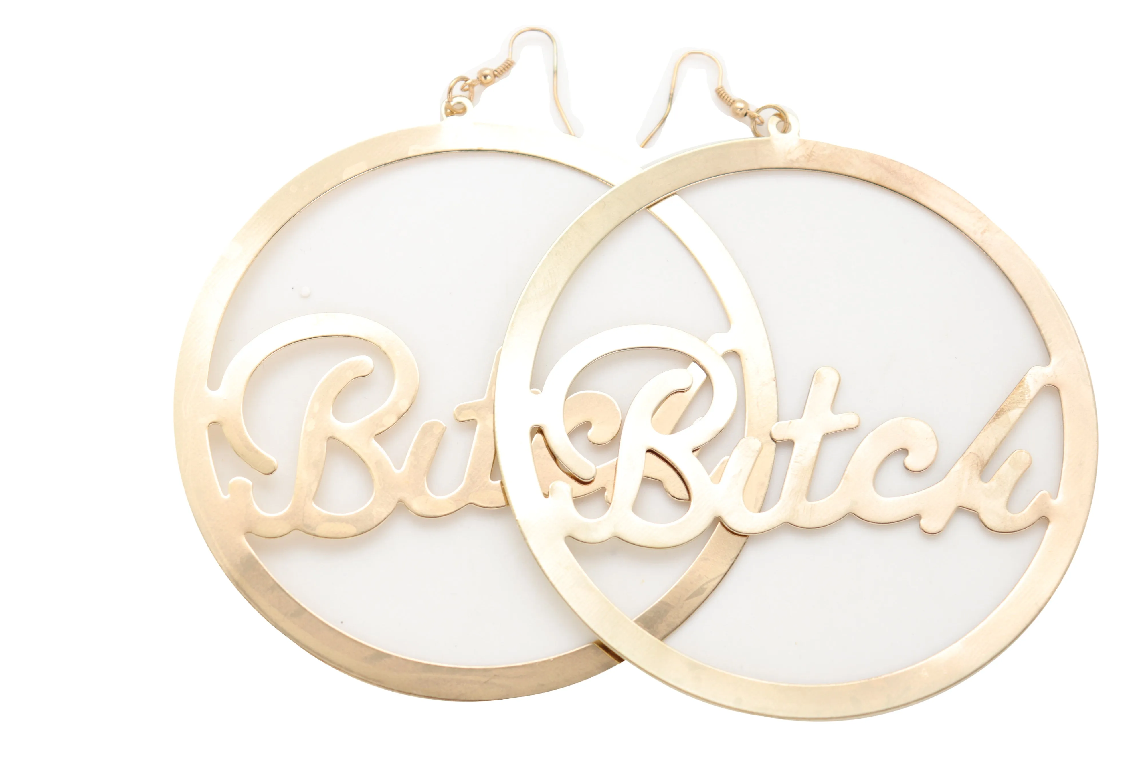 Earrings Set Celebrity Big Hoop Gold Metal BITCH Hip Hop