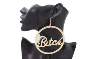 Earrings Set Celebrity Big Hoop Gold Metal BITCH Hip Hop