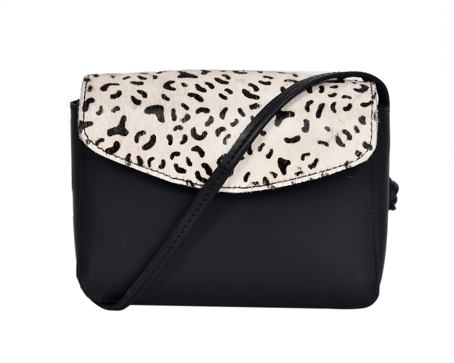 Elegance and Versatility Combined Black Leather Sling Bag with Printed Hair-On. Art: BG-1449