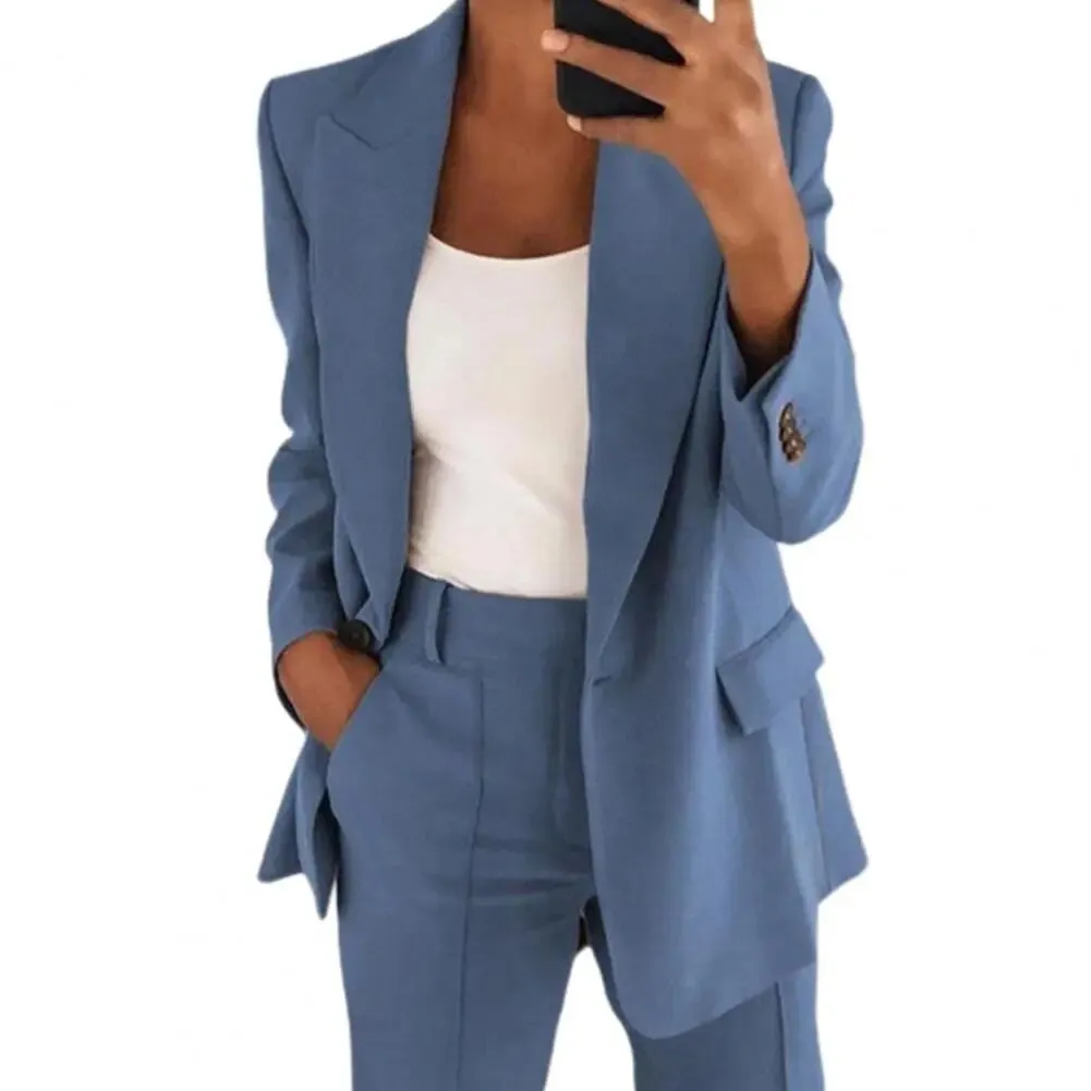 Elegant Jacket Women Suit Jacket Solid Color Turndown Collar