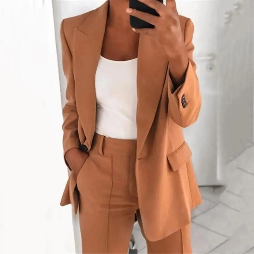 Elegant Jacket Women Suit Jacket Solid Color Turndown Collar