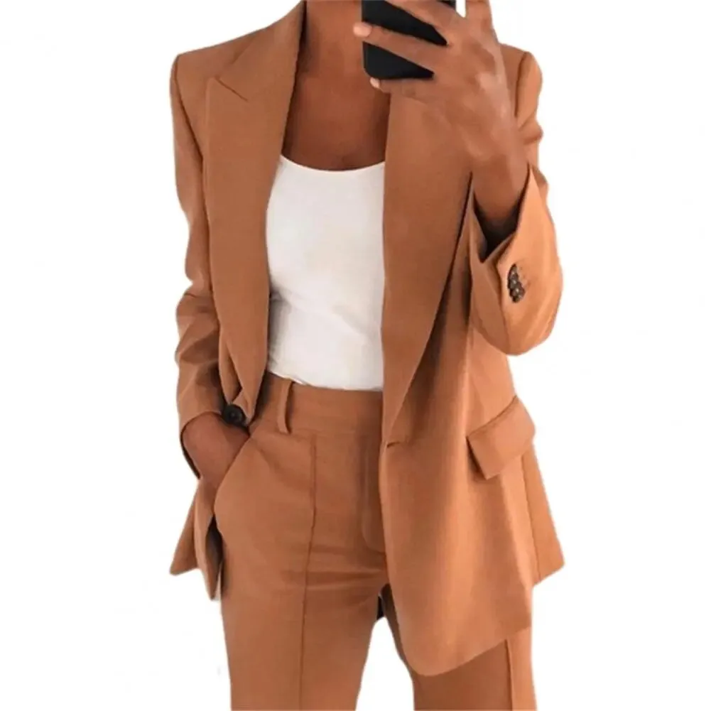 Elegant Jacket Women Suit Jacket Solid Color Turndown Collar