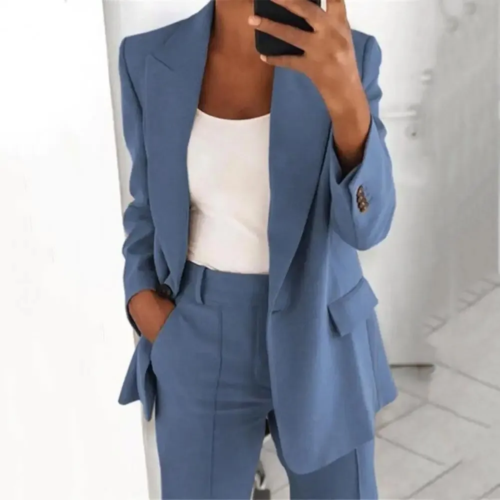 Elegant Jacket Women Suit Jacket Solid Color Turndown Collar