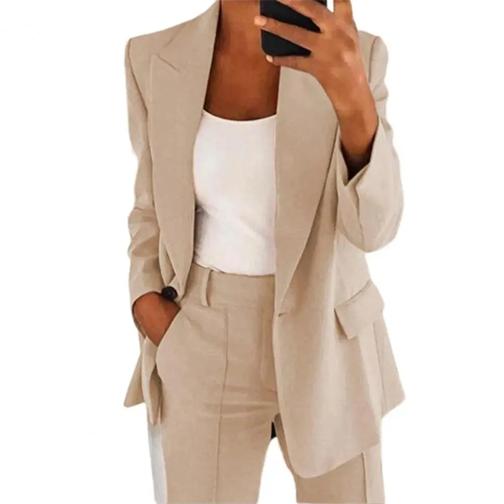 Elegant Jacket Women Suit Jacket Solid Color Turndown Collar