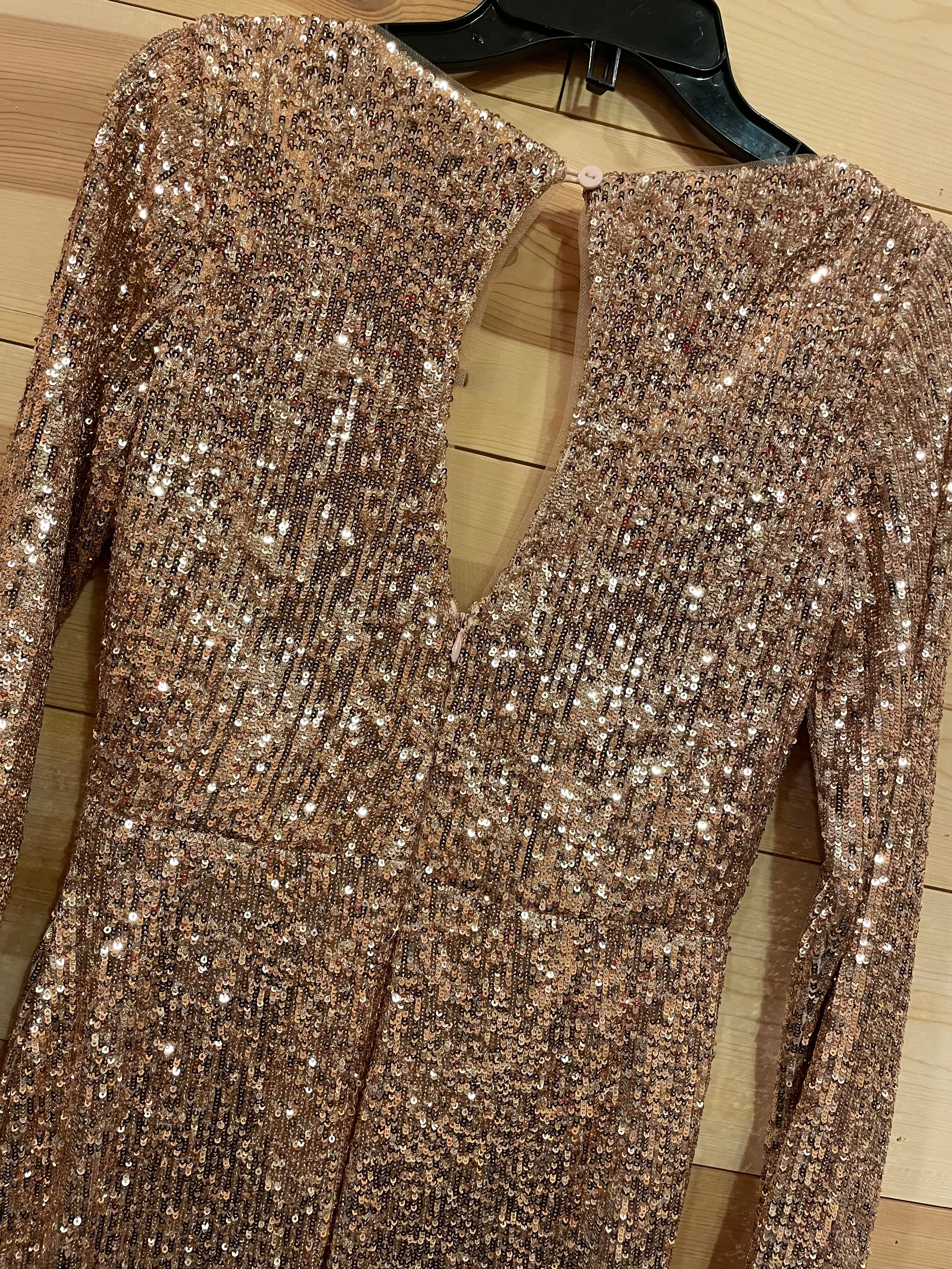 EVA Mendes Rosegold Sequence Dress Womens size Small NWT Formal