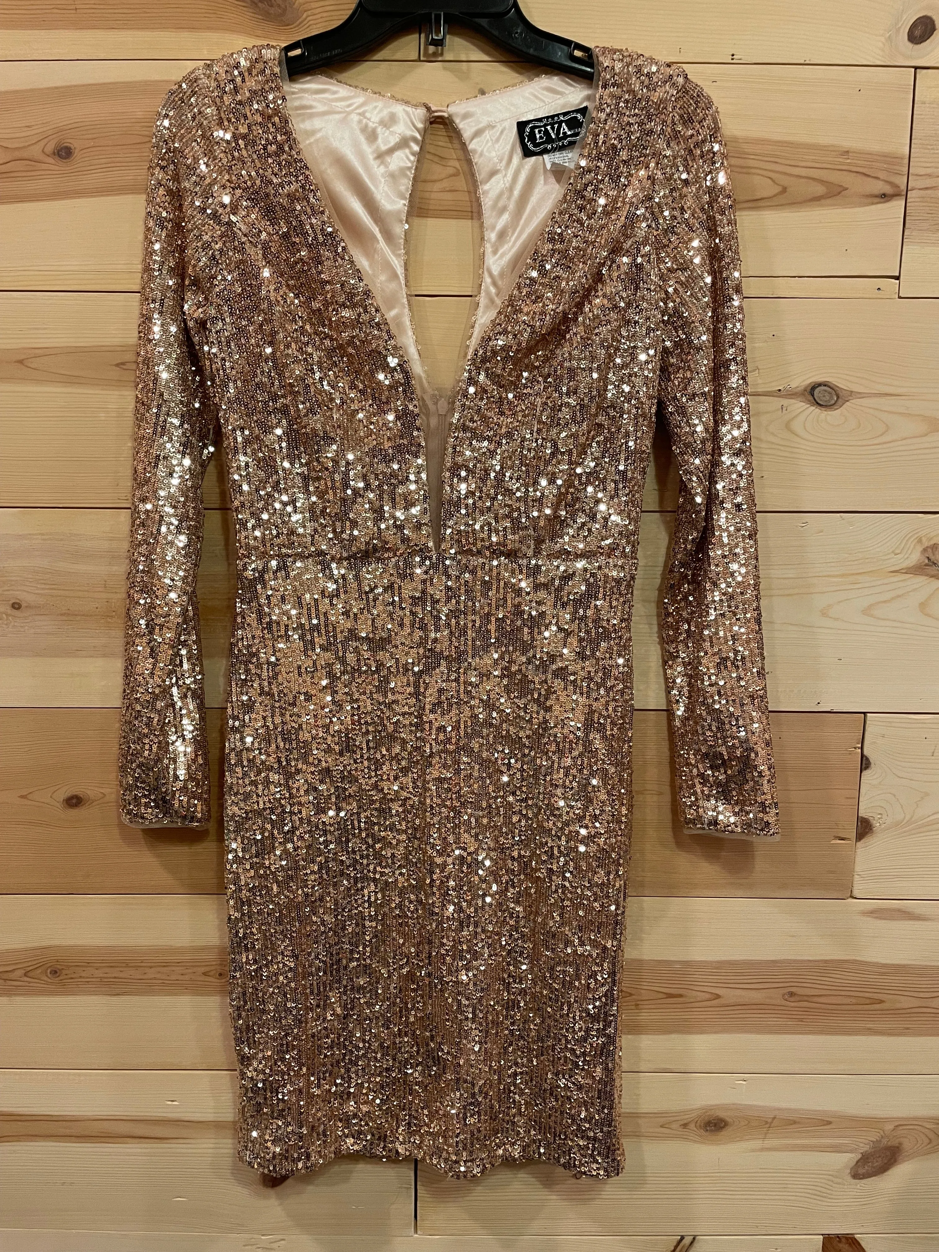 EVA Mendes Rosegold Sequence Dress Womens size Small NWT Formal