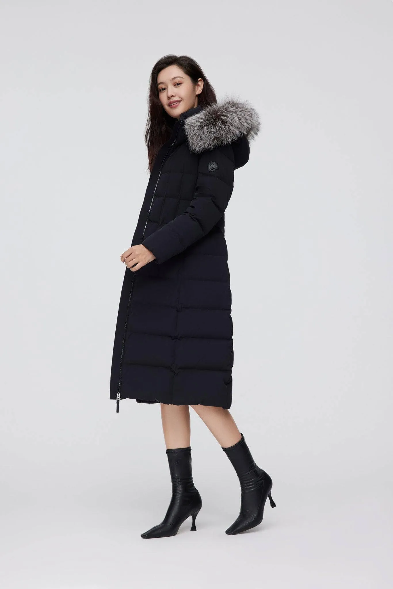 Full Length Hooded Goose Down Jacket With Fur