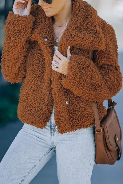 Fuzzy Snap Down Long Sleeve Jacket