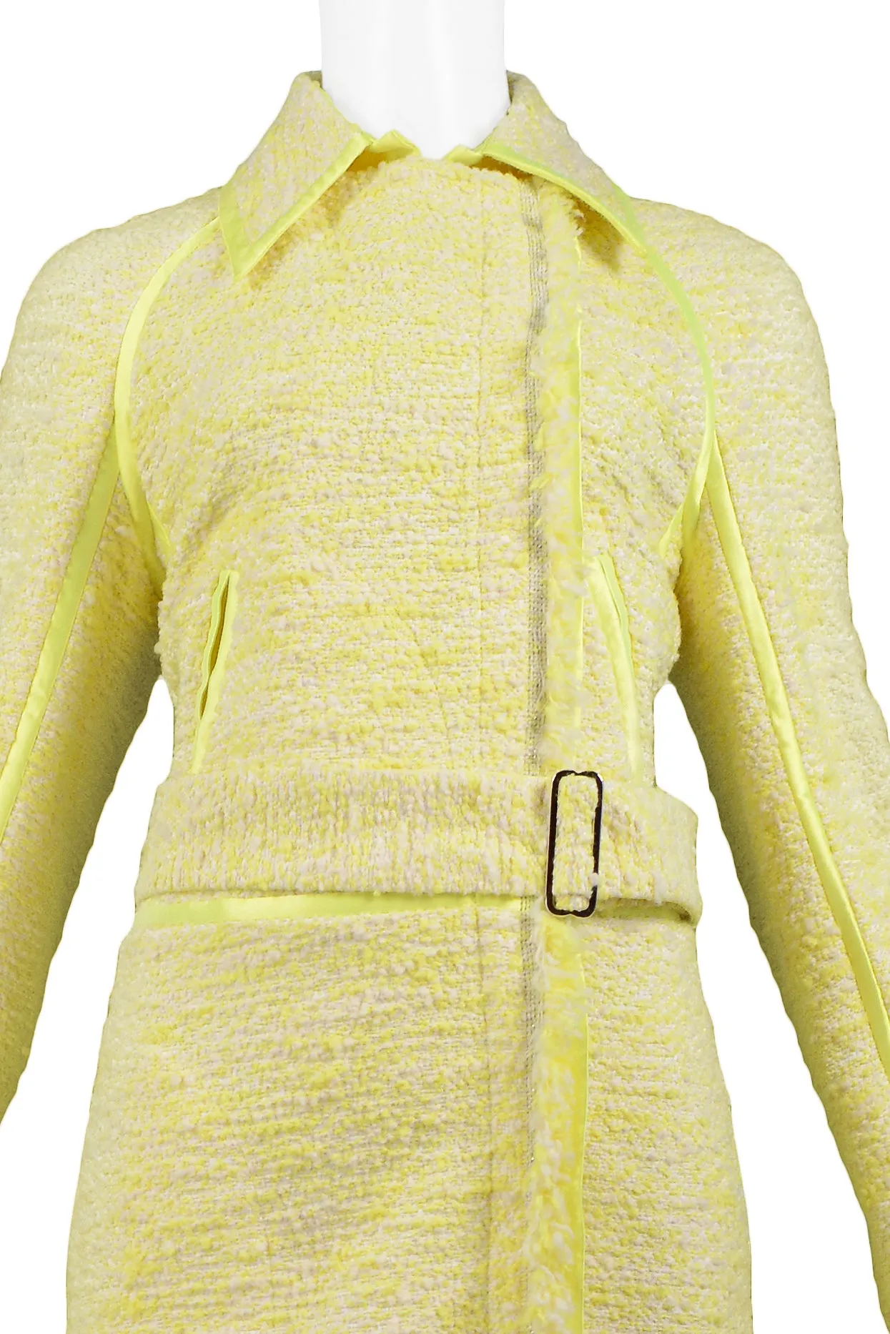 GIANFRANCO FERRE CITRON YELLOW BOUCLE BELTED COAT 2004