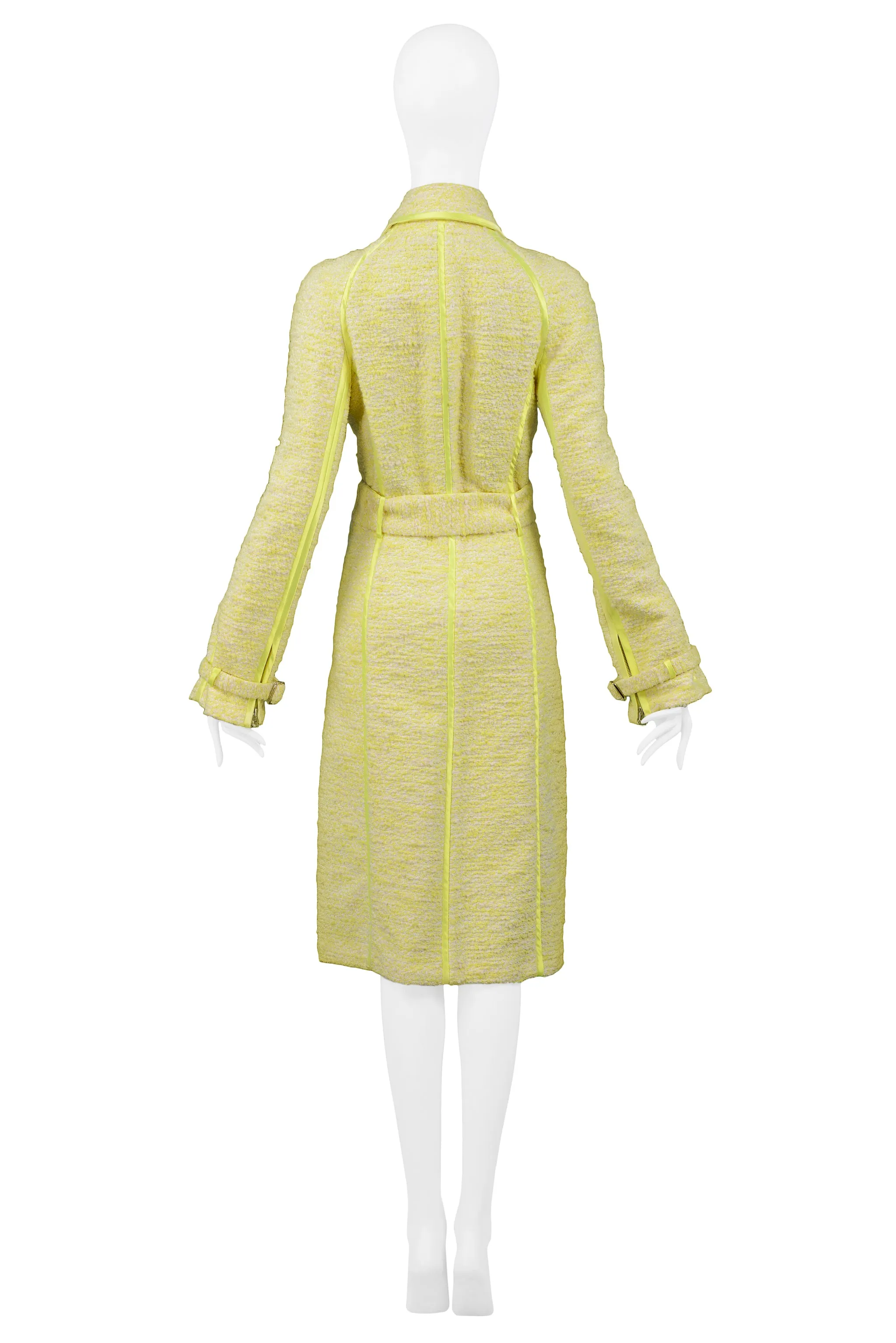 GIANFRANCO FERRE CITRON YELLOW BOUCLE BELTED COAT 2004