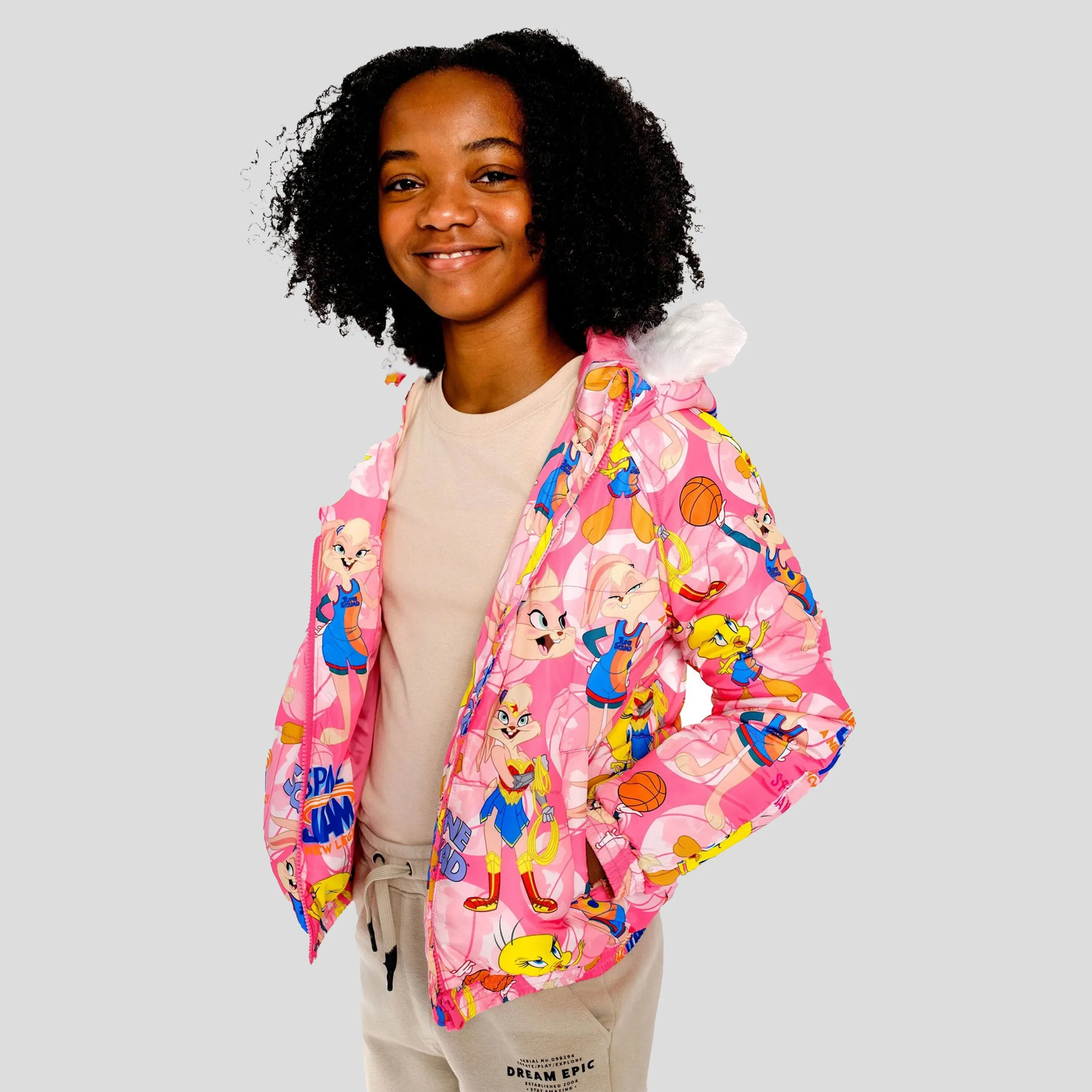 Girl's Heavy Quilted Puffer in New Looney Mash Jacket - FINAL SALE