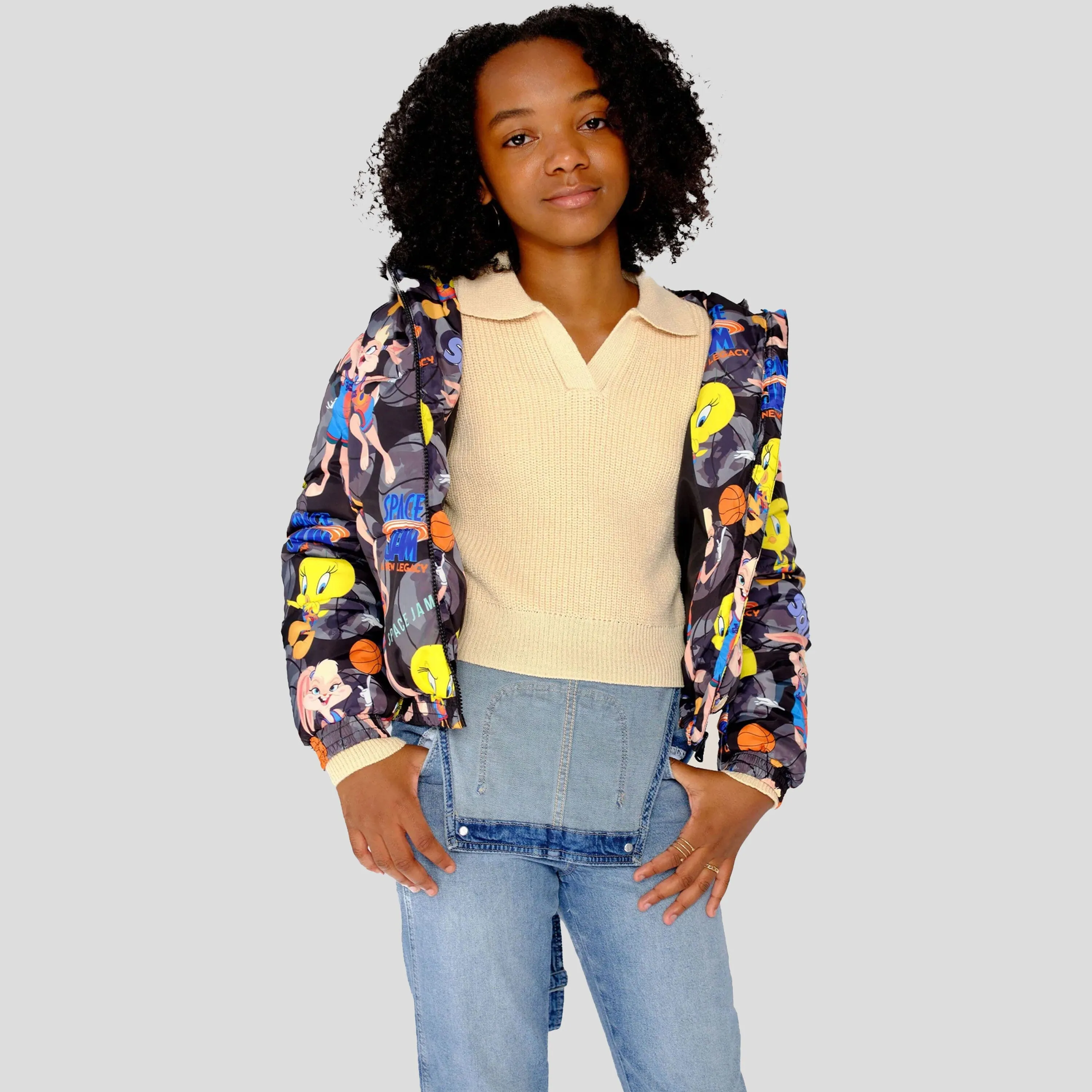 Girl's Heavy Quilted Puffer in New Looney Mash Jacket - FINAL SALE