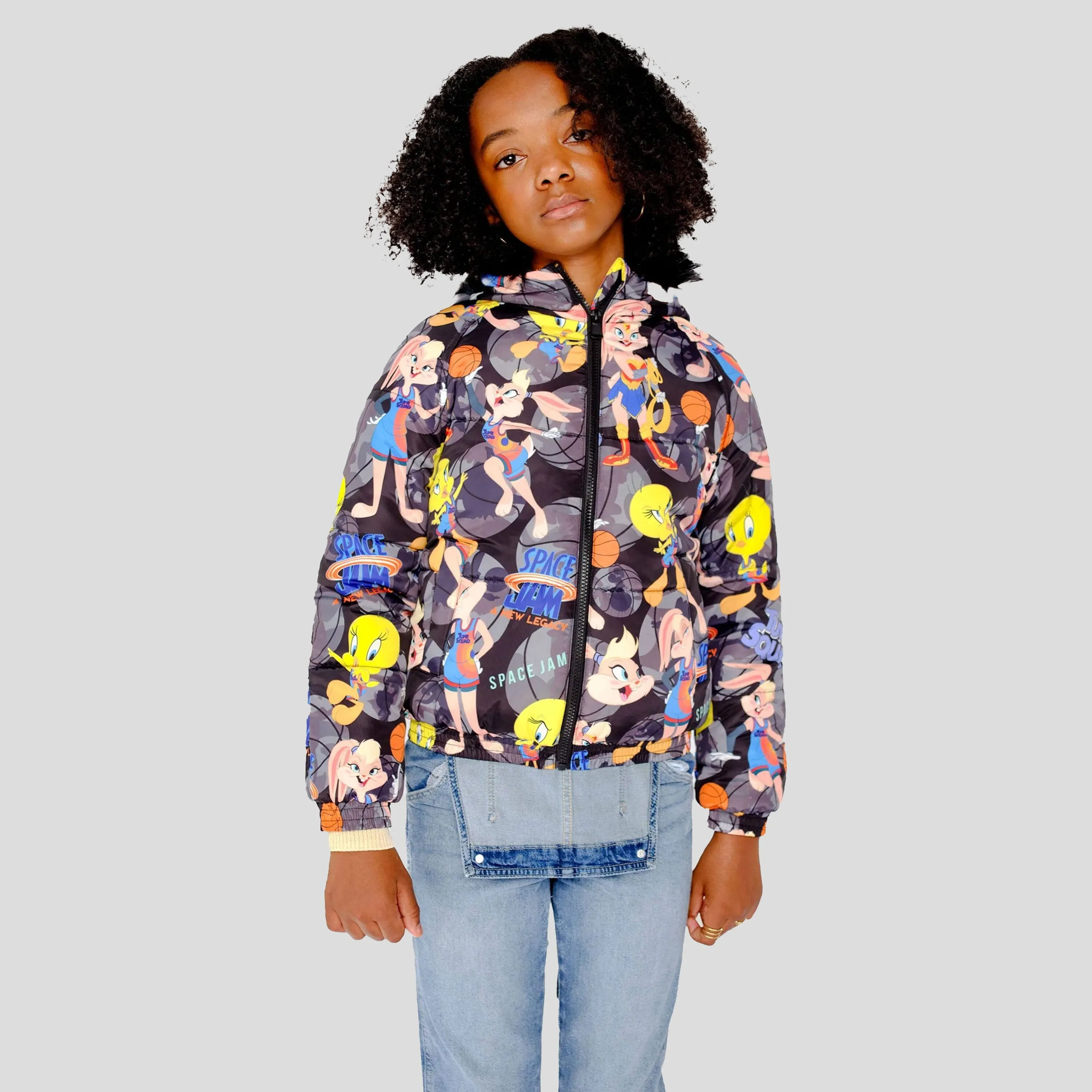 Girl's Heavy Quilted Puffer in New Looney Mash Jacket - FINAL SALE