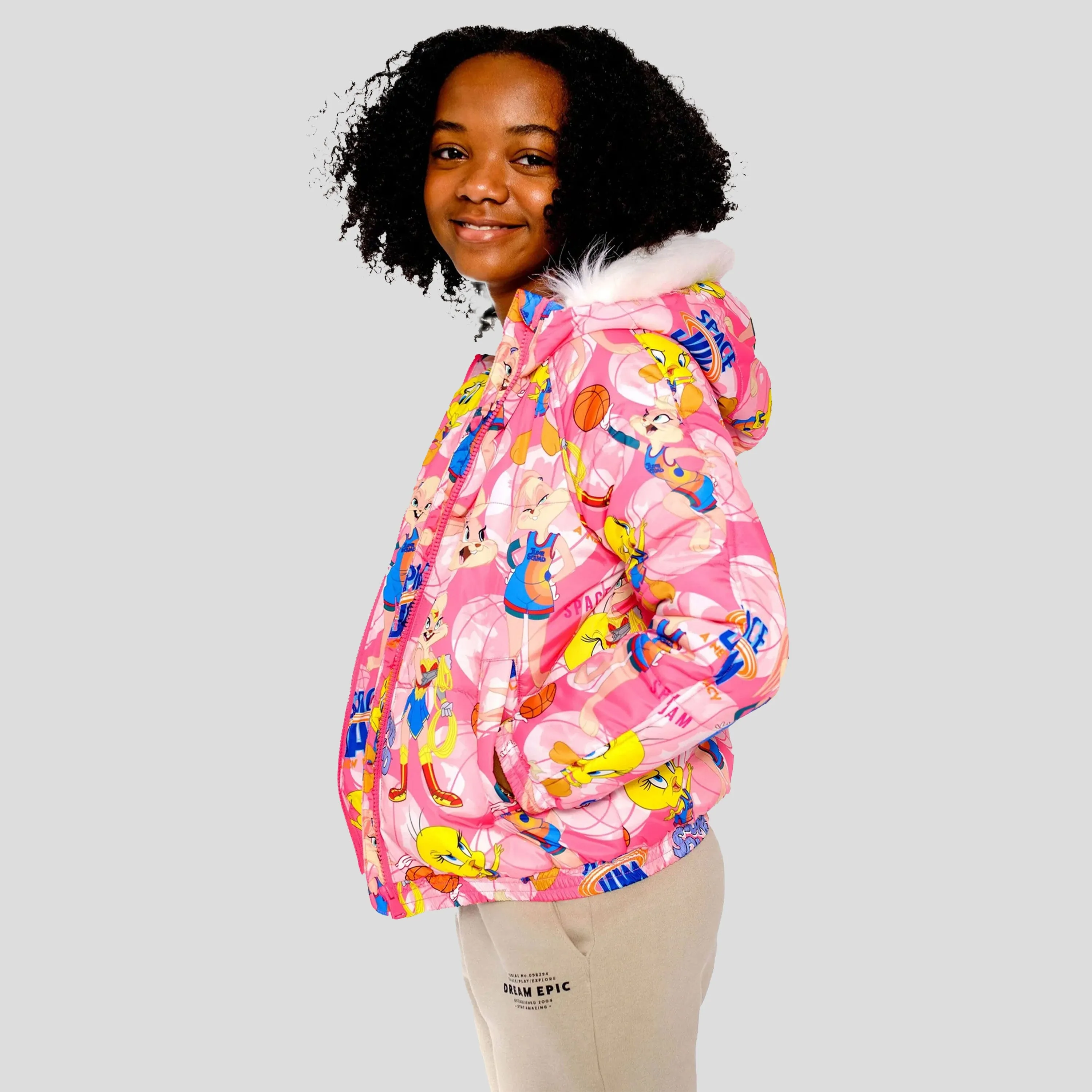 Girl's Heavy Quilted Puffer in New Looney Mash Jacket - FINAL SALE